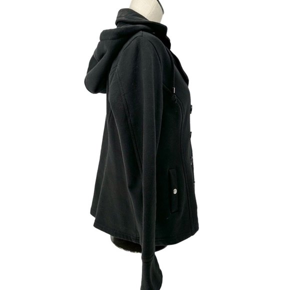 Sebby Hooded Peacoat Women's XL Black Long Sleeve Collar Button Closure Pockets - Picture 5 of 11